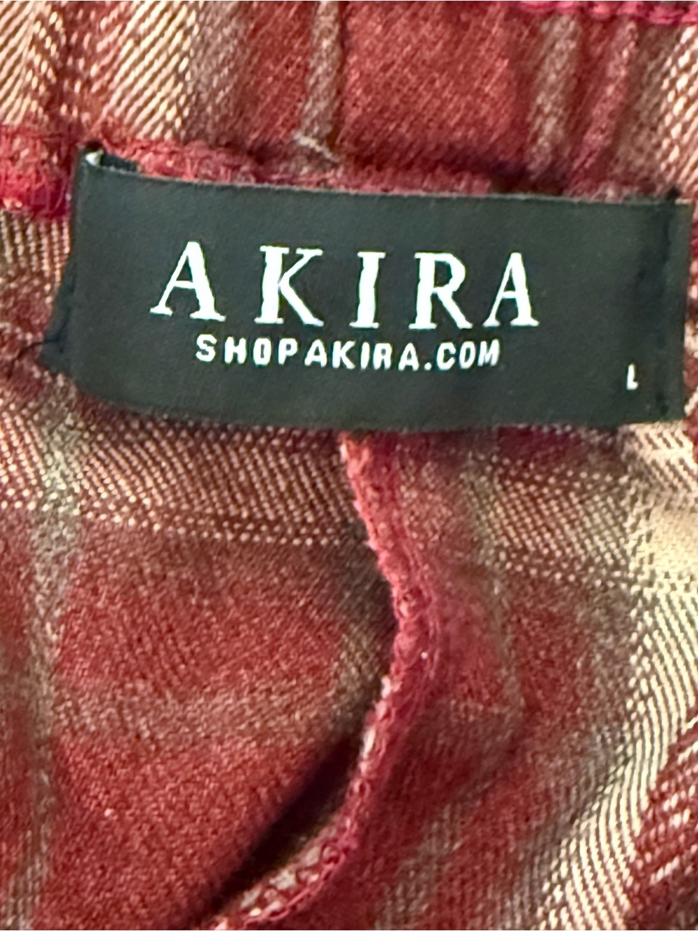 AKIRA Brown/Red Plaid Wide-Leg Pants with Floral Patchwork - Picture 3 of 13